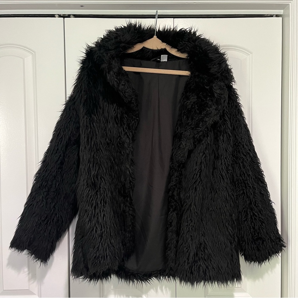 H&M Black Teddy Jacket Faux Fur